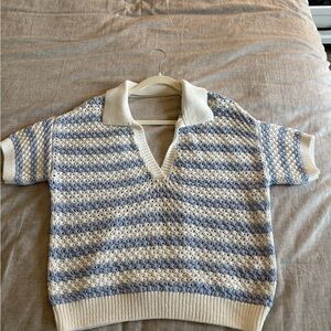 Maeve (Anthropologie) Blue and White Knit Shirt